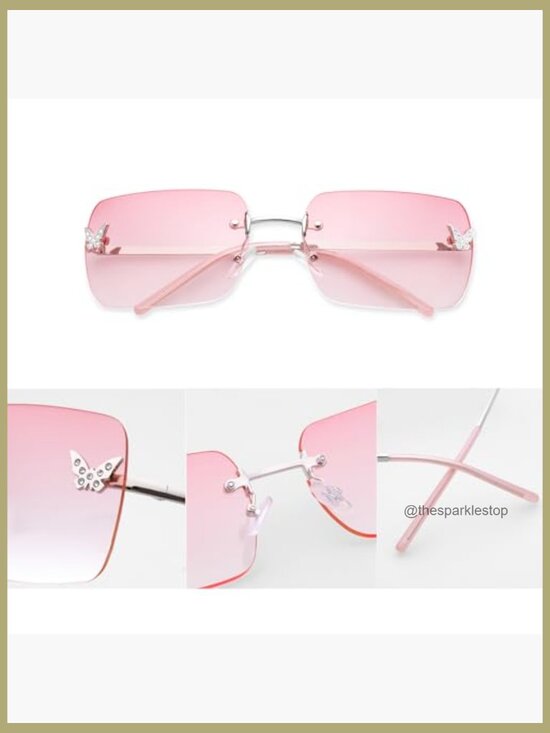 Metal and Plastic Rimless Rectangle Y2K Sunglasses with UV400 Protection main image 4